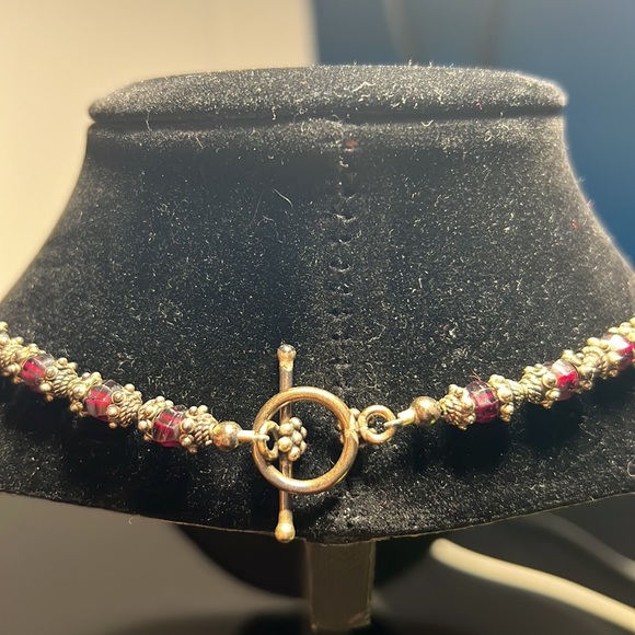 GARNET CUSTOM NECKLACE ⚜️ Garnet & Sterling Toggle 15” Choker - Picture 5 of 7